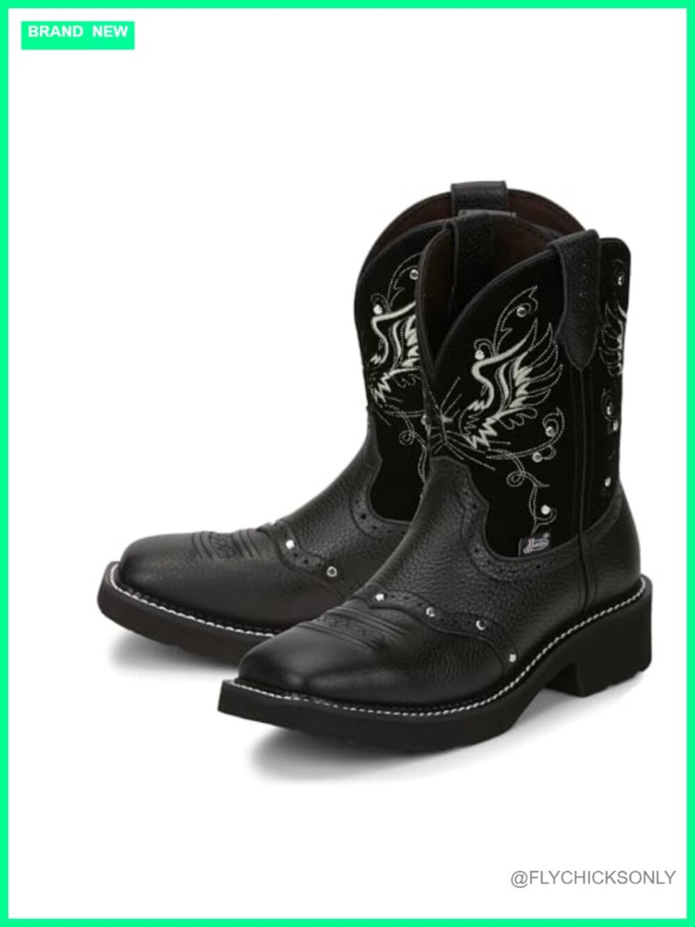 Justin Cowhide Leather Western Cowgirl Boots Square Toe Block Heel